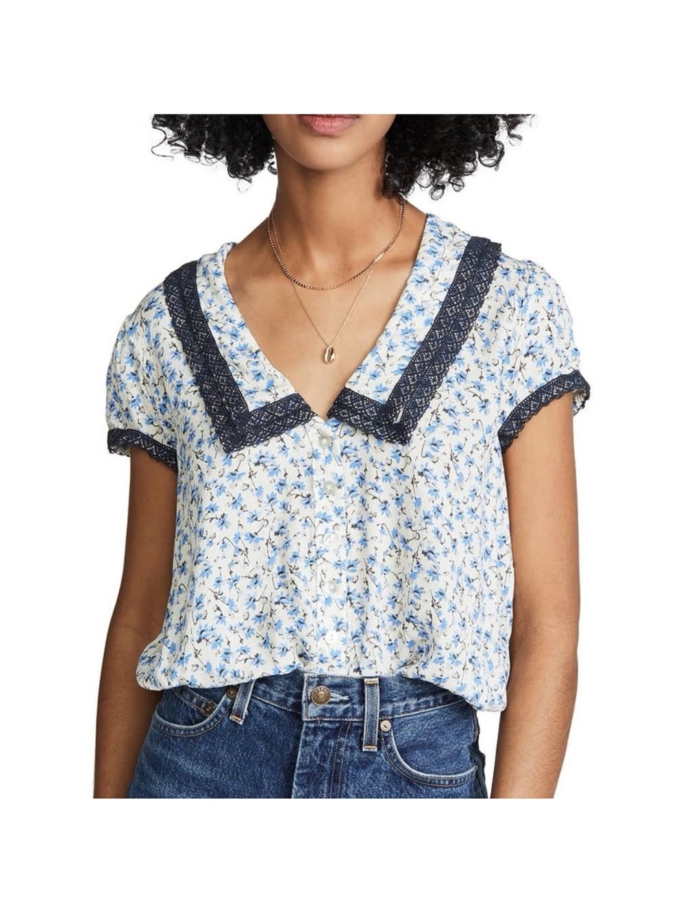 Free People Floral Ana Printed Blouse Size L